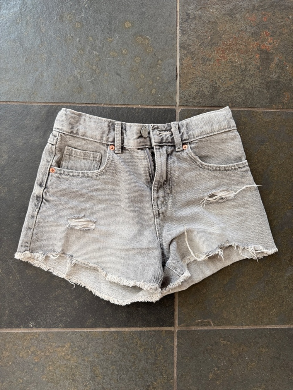 Zara Distressed Frayed Hem Gray Denim Shorts